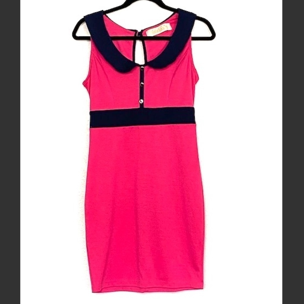 Lulus | Hot Pink Dark Blue Collar Sleeveless Dress